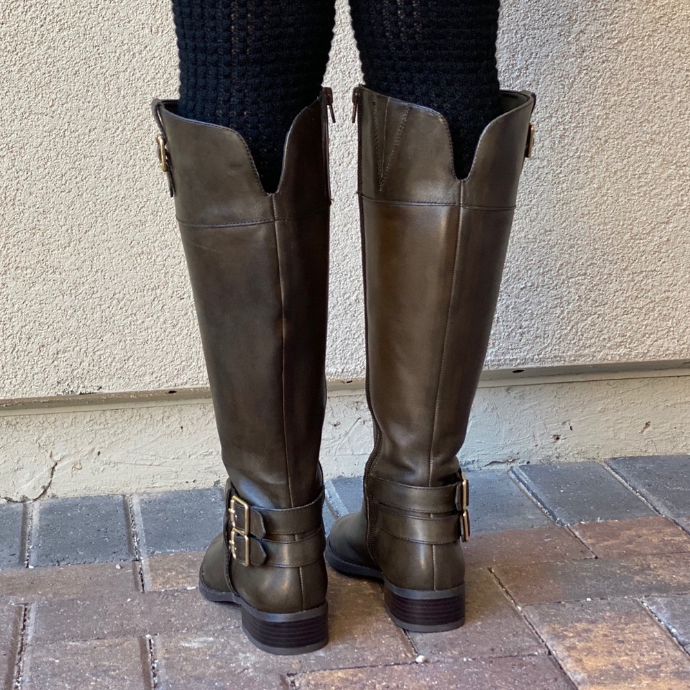 Rare Moss Wide Calf Genuine Leather Knee Boots - Picture 8 of 9